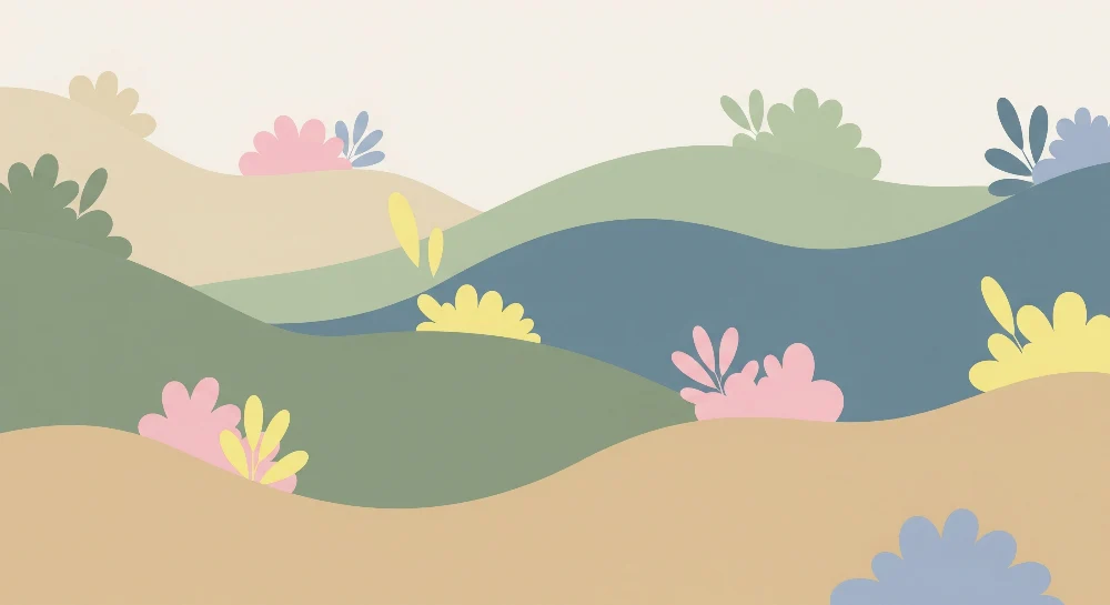 Nursery room wallpaper | Gyengéd dombok és pasztell virágok egy nyugtató tájban