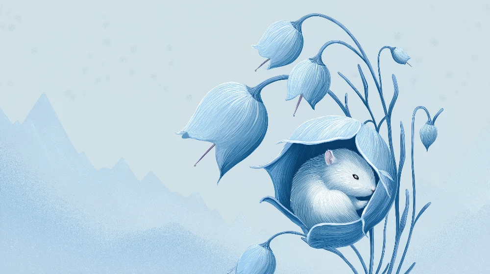 Nursery room wallpaper | Gyengéd egér egy nyugtató kék virágon háttérrel