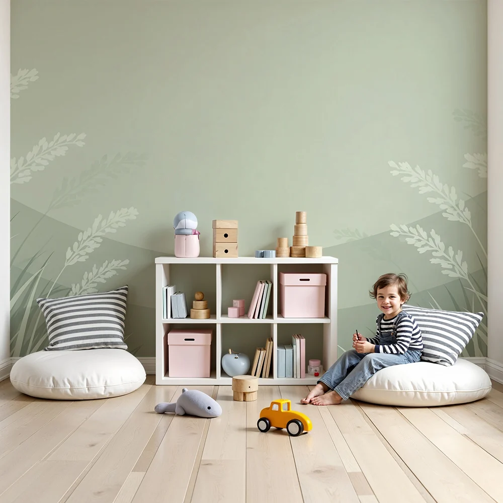 Nursery room wallpaper | Gyengéd fűszálak és nyugtató árnyalatok