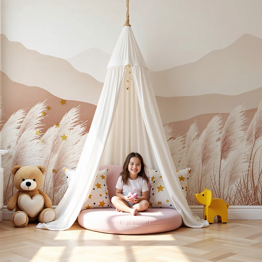Nursery room wallpaper | Gyengéd hegyek és pampafű neutális árnyalatokban