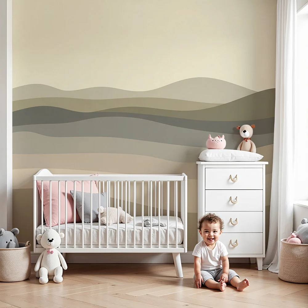 Nursery room wallpaper | Gyengéd hullámok természetes színekben