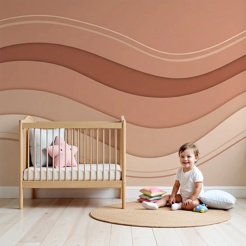Nursery room wallpaper | Gyengéd hullámok terrakotta árnyalatokban