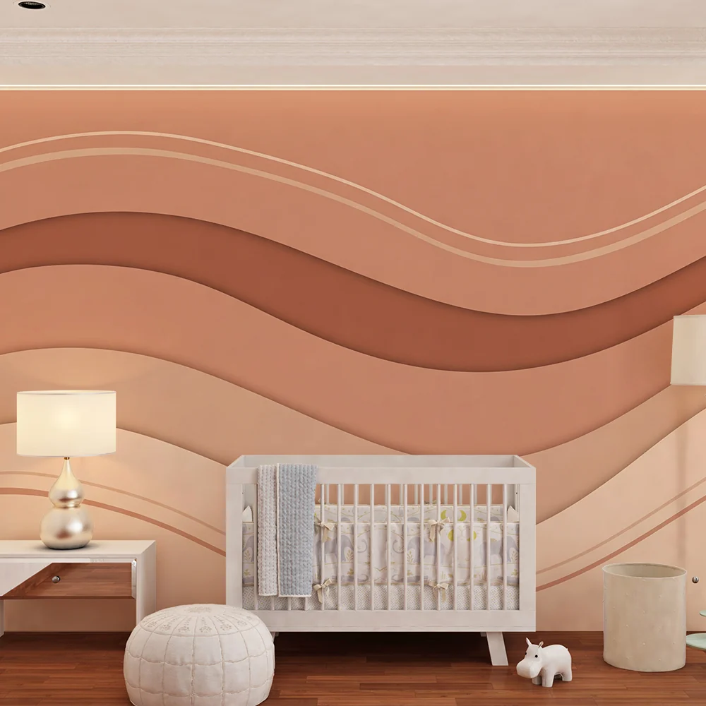 Nursery room wallpaper | Gyengéd hullámok terrakotta árnyalatokban