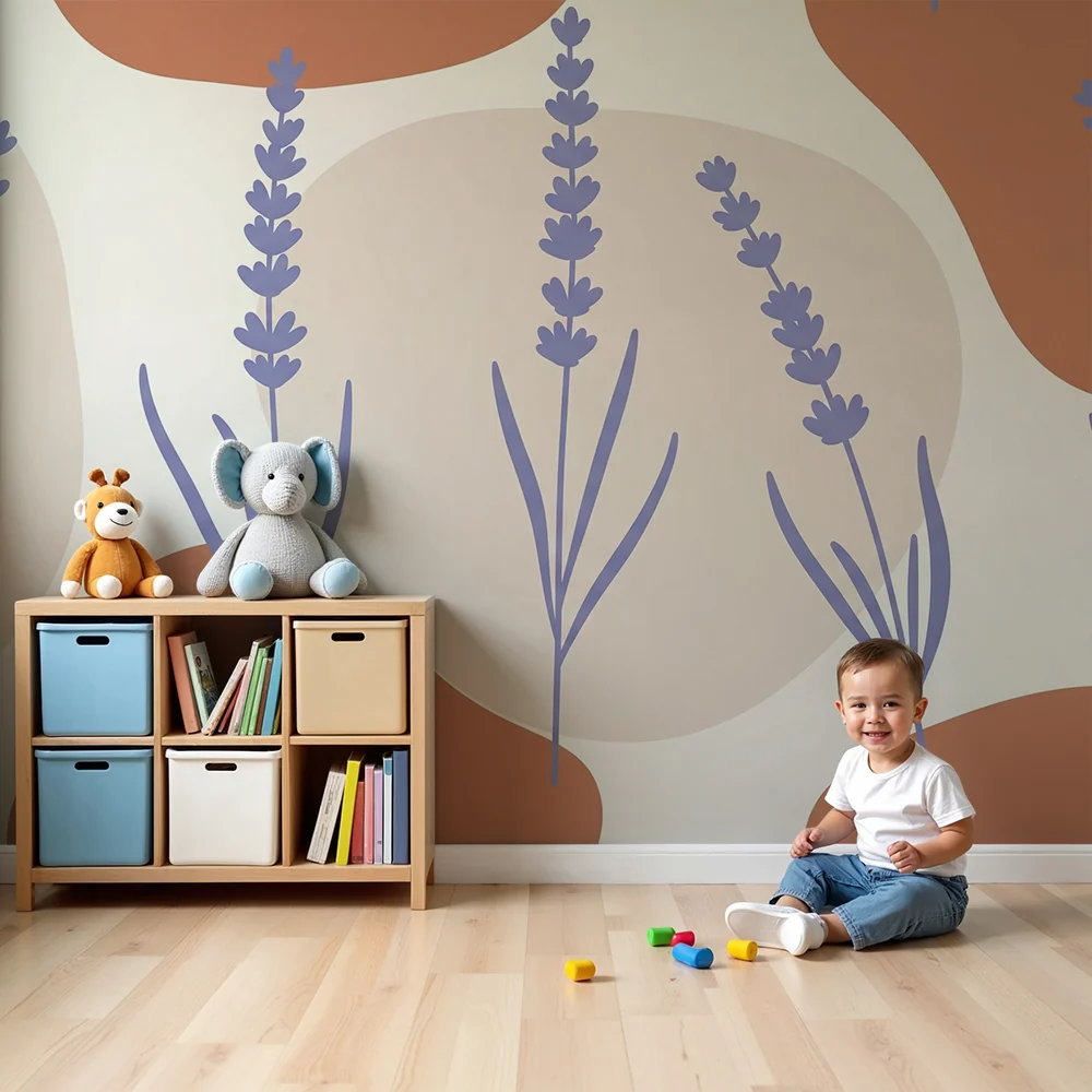 Nursery room wallpaper | Gyengéd levendula és nyugtató árnyalatú organikus formák