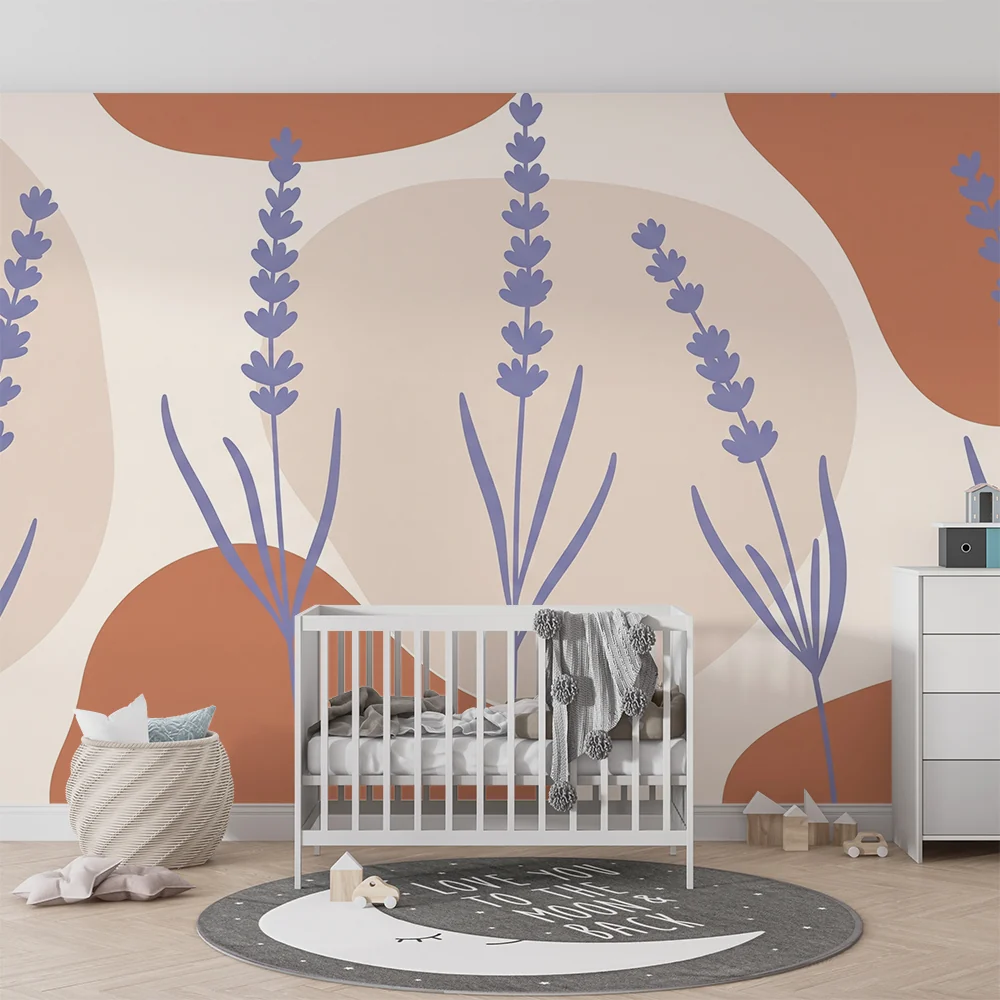 Nursery room wallpaper | Gyengéd levendula és nyugtató árnyalatú organikus formák