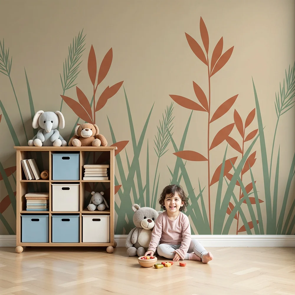Nursery room wallpaper | Gyengéd fű és lombozat
