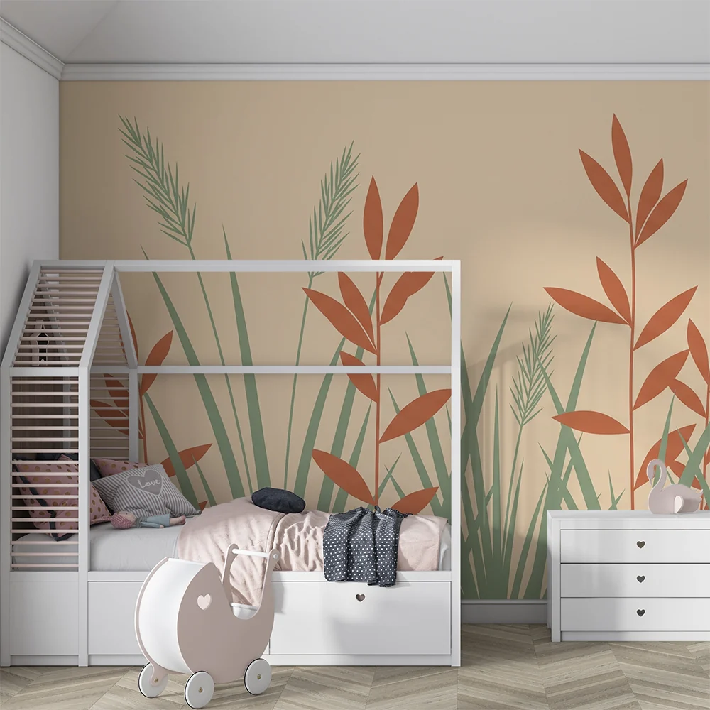 Nursery room wallpaper | Gyengéd fű és lombozat