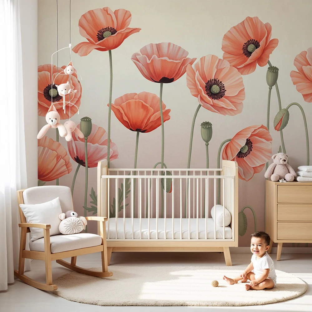 Nursery room wallpaper | Gyengéd mákmező