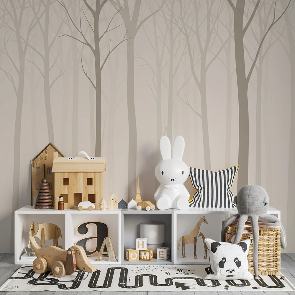 Nursery room wallpaper | Gyengéd és nyugtató erdő finom fákkal