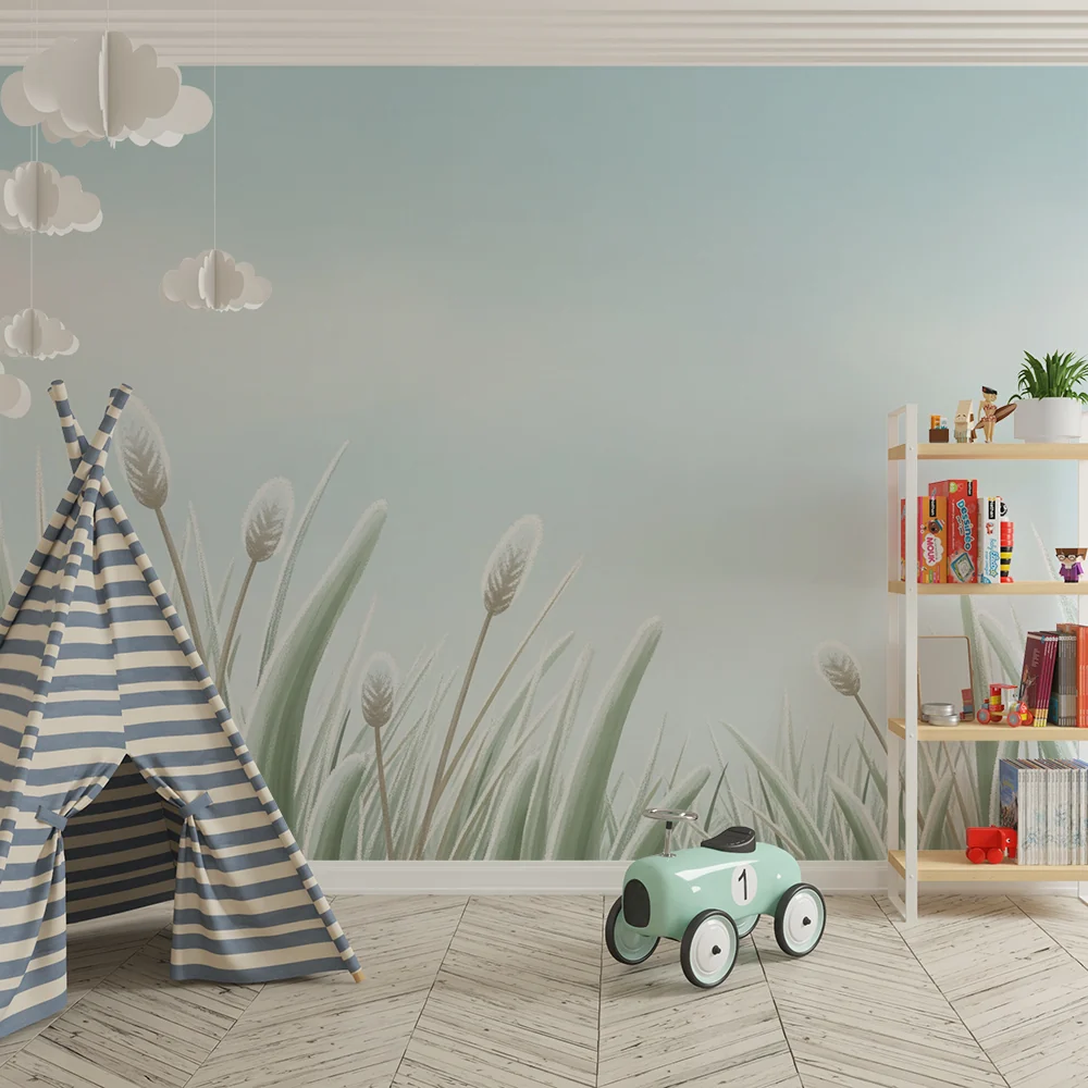 Nursery room wallpaper | Gyengéd fű és nyugtató égbolt