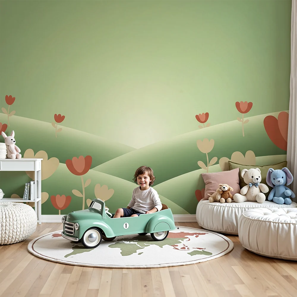 Nursery room wallpaper | Gyengéd és nyugtató virágmezők