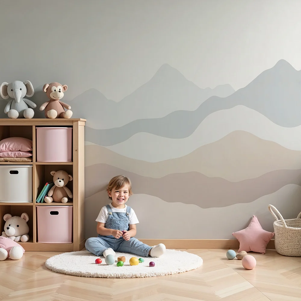 Nursery room wallpaper | Gyengéd pasztell hegyek nyugtató hangulatért