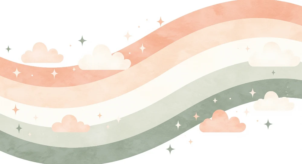 Nursery room wallpaper | Gyengéd pasztell hullámok és csillagos felhők