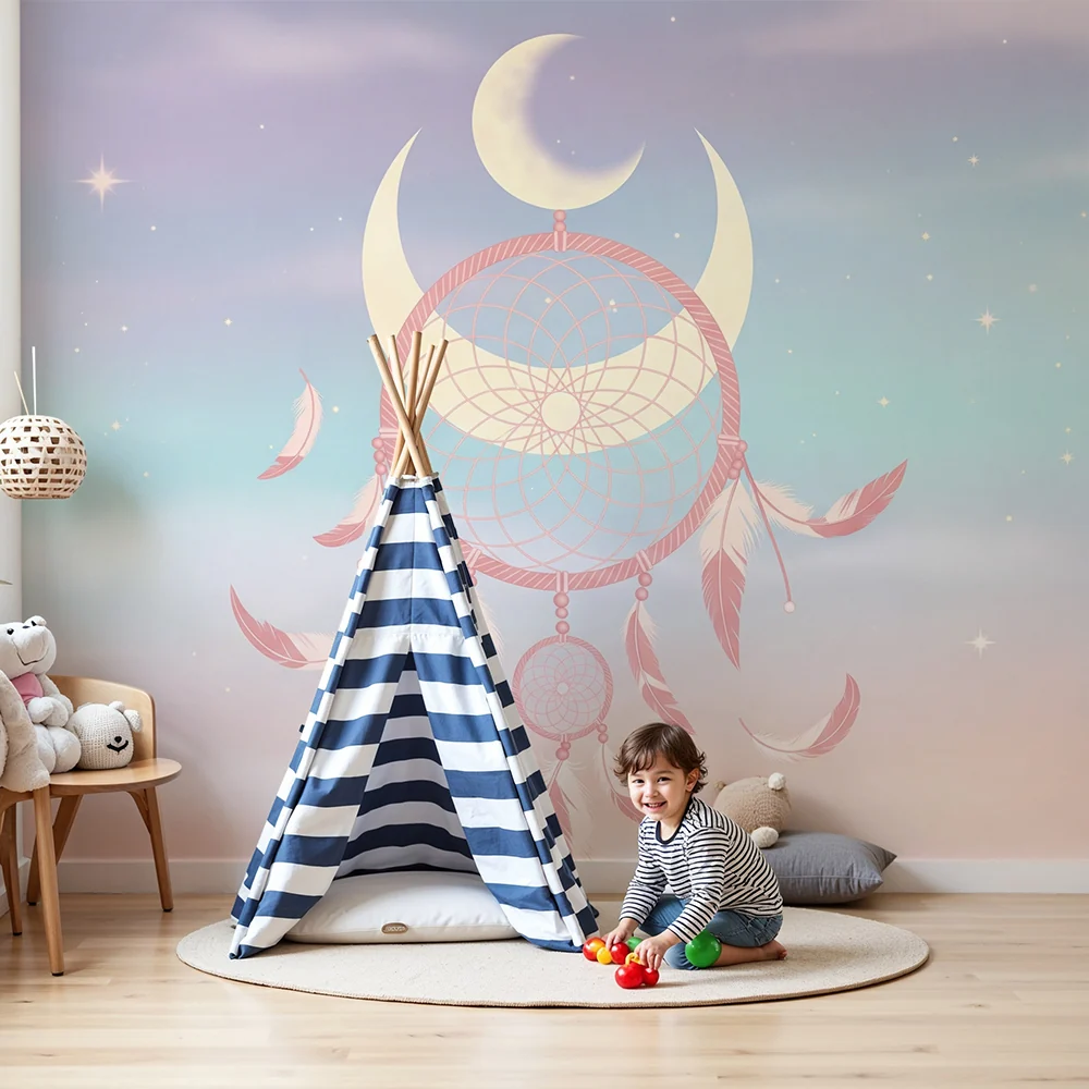 Nursery room wallpaper | Gyengéd pasztell árnyalatú álomfogó