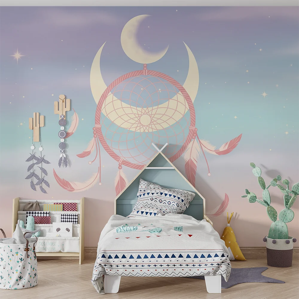 Nursery room wallpaper | Gyengéd pasztell árnyalatú álomfogó