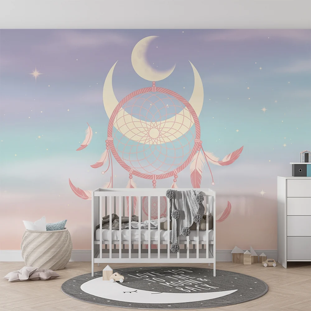 Nursery room wallpaper | Gyengéd pasztell árnyalatú álomfogó