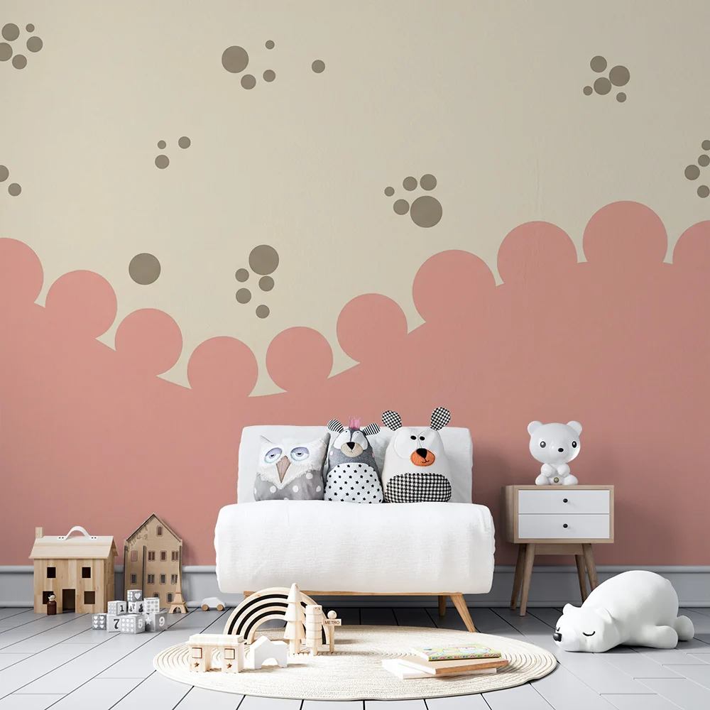 Nursery room wallpaper | Gyengéd pasztellszínű hullámok játékos motívumokkal