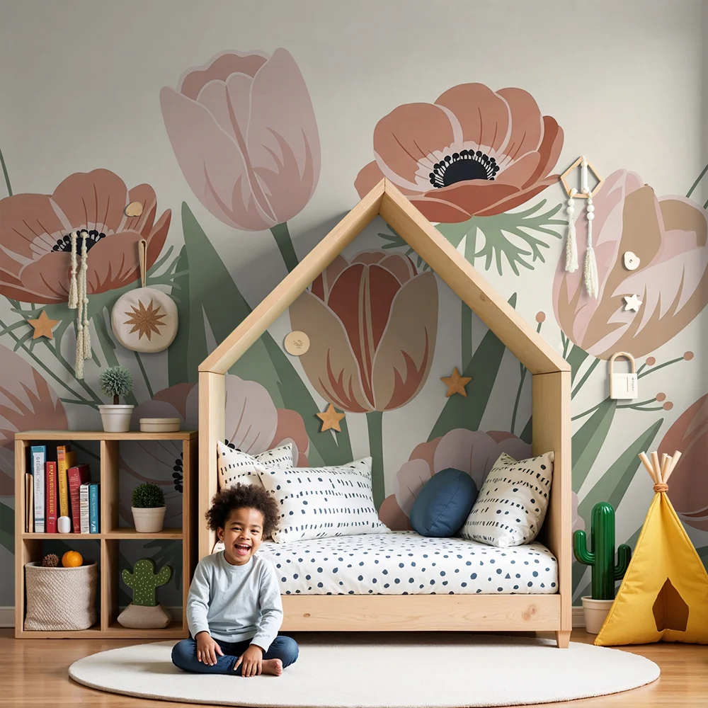 Nursery room wallpaper | Gyengéd árnyalatú virágcsokor
