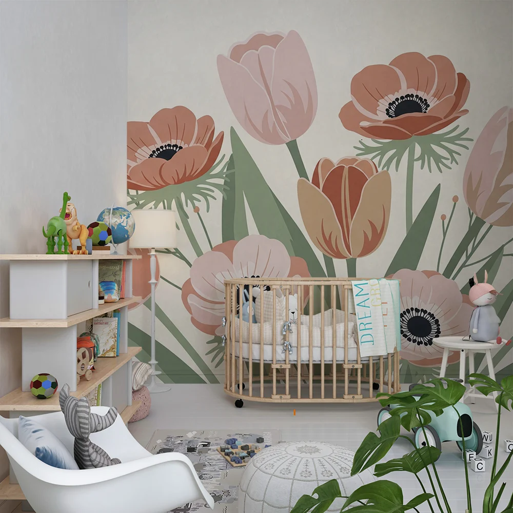 Nursery room wallpaper | Gyengéd árnyalatú virágcsokor