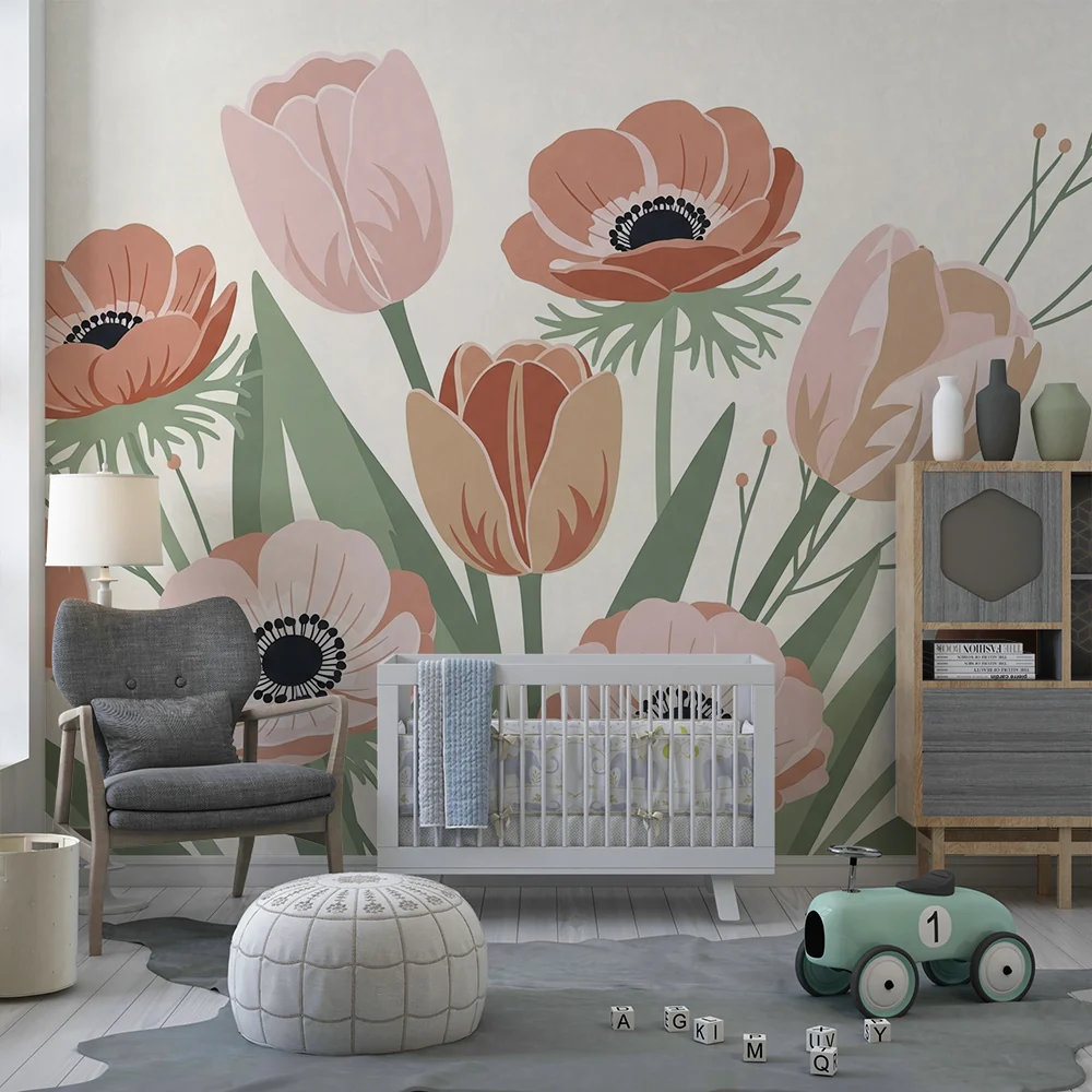 Nursery room wallpaper | Gyengéd árnyalatú virágcsokor