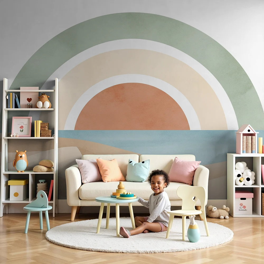 Nursery room wallpaper | Gyengéd szivárvány homokdűne tájképen