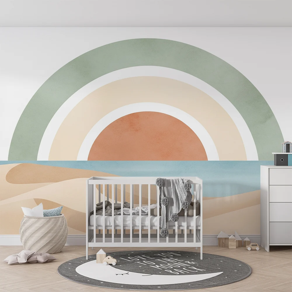 Nursery room wallpaper | Gyengéd szivárvány homokdűne tájképen