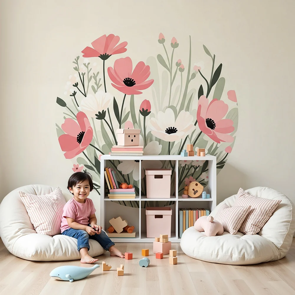 Nursery room wallpaper | Gyengéd színekben virágcsokor