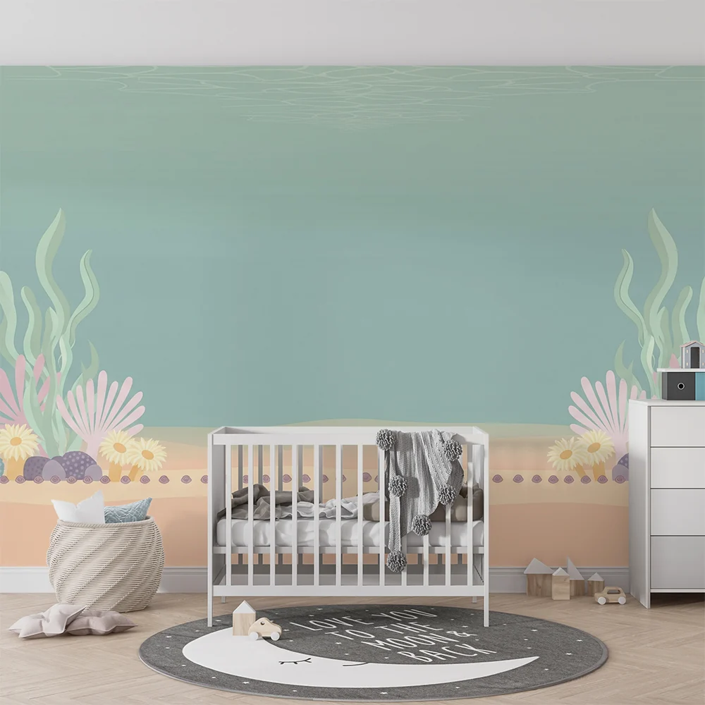 Nursery room wallpaper | Gyengéd tengeri világ korallal és színes algákkal
