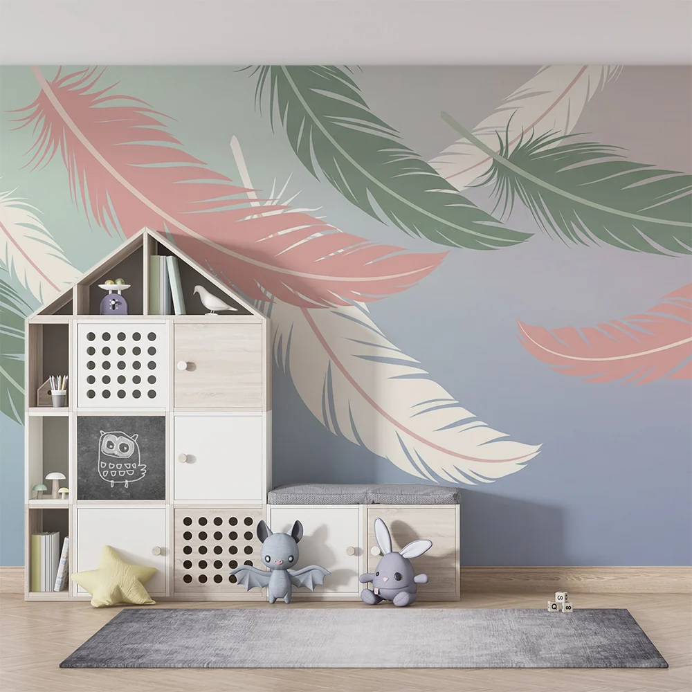 Nursery room wallpaper | Gyengéd tollak pasztell színekben