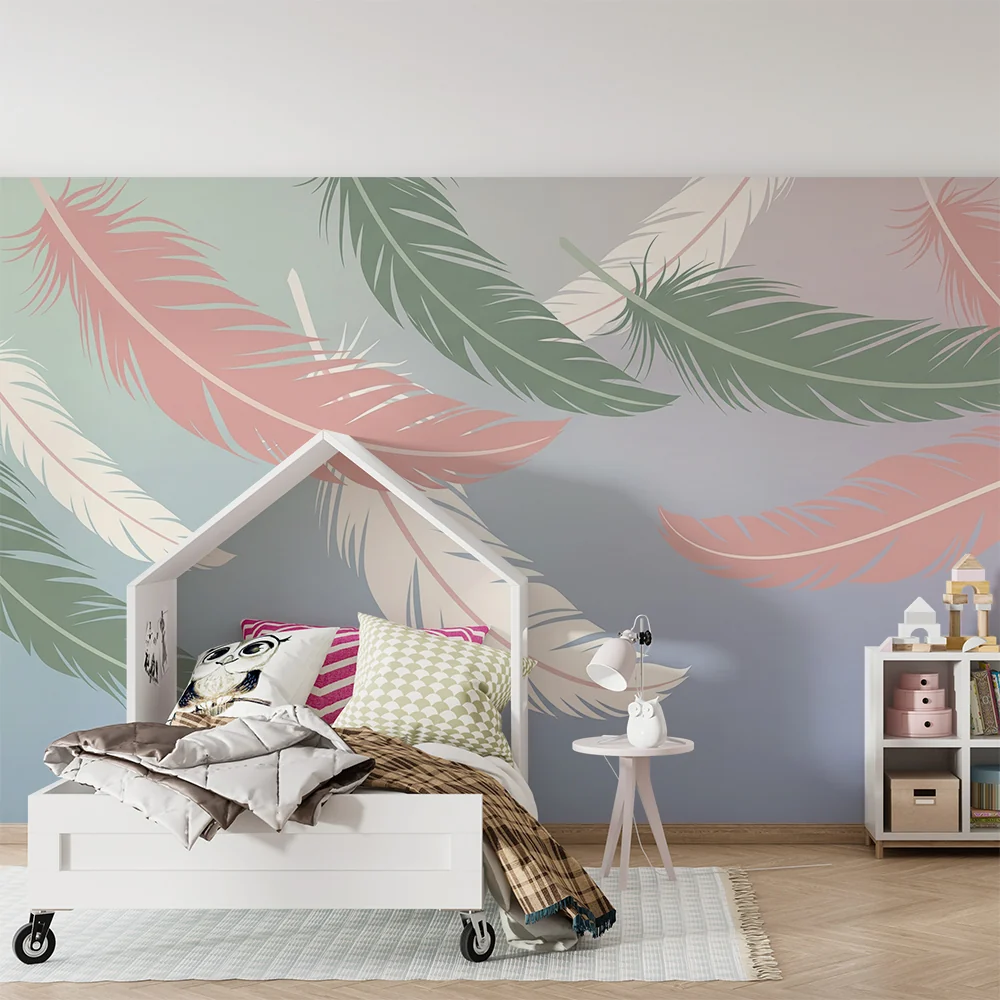 Nursery room wallpaper | Gyengéd tollak pasztell színekben