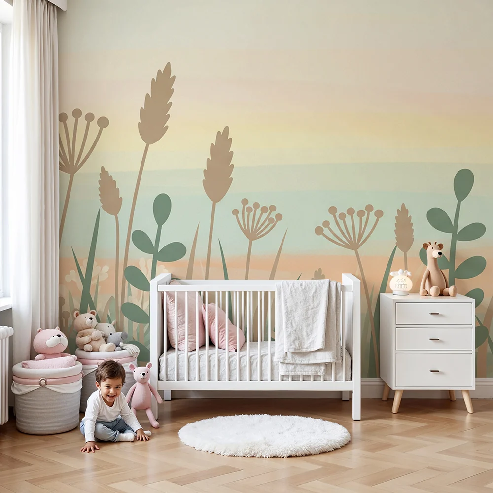 Nursery room wallpaper | Gyengéd virágmezők