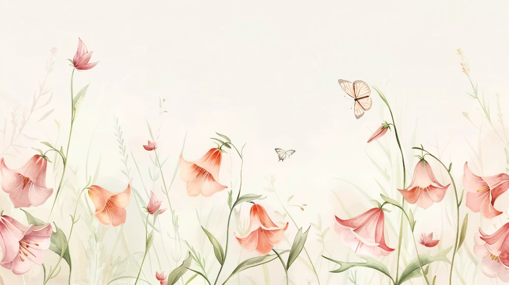 Nursery room wallpaper | Gyengéd virágszimfónia és finom pillangók