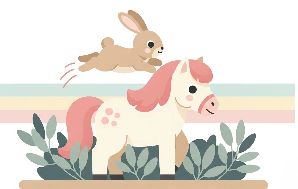 Nursery room wallpaper | Happy pony and rabbit