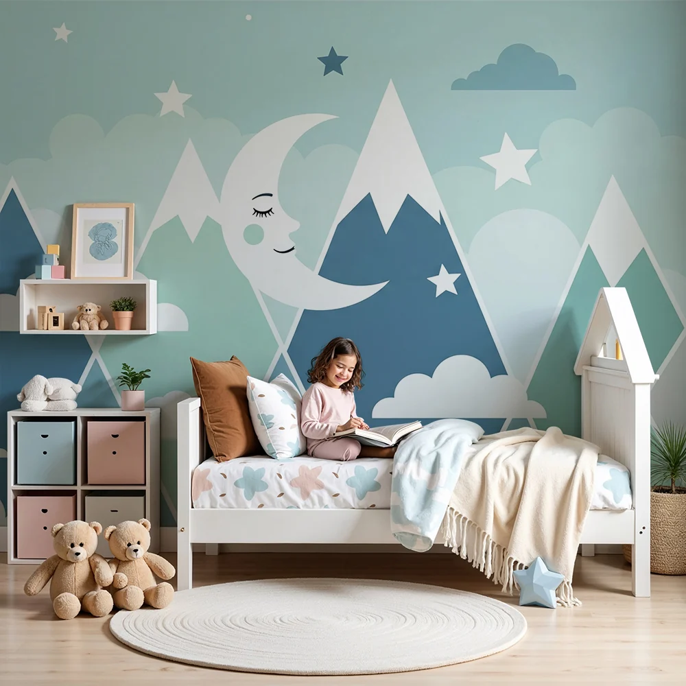 Nursery room wallpaper | Hegyek és csillagos ég