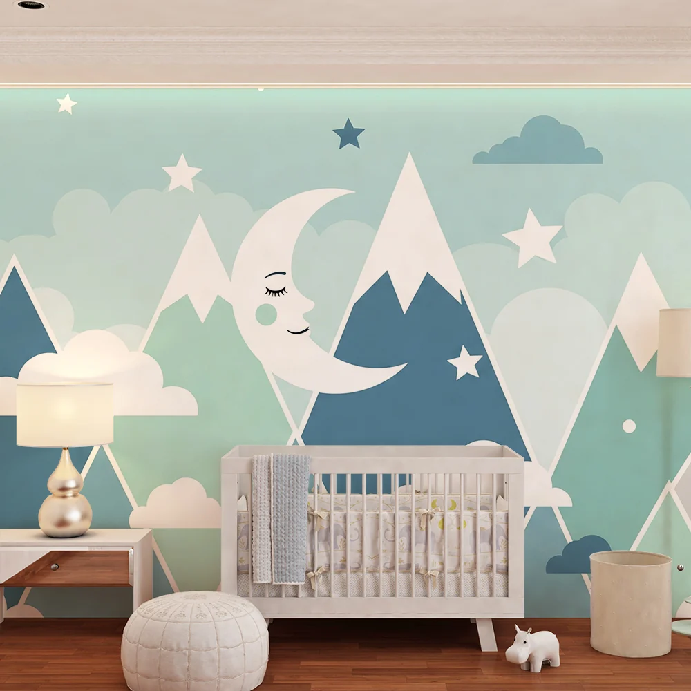 Nursery room wallpaper | Hegyek és csillagos ég