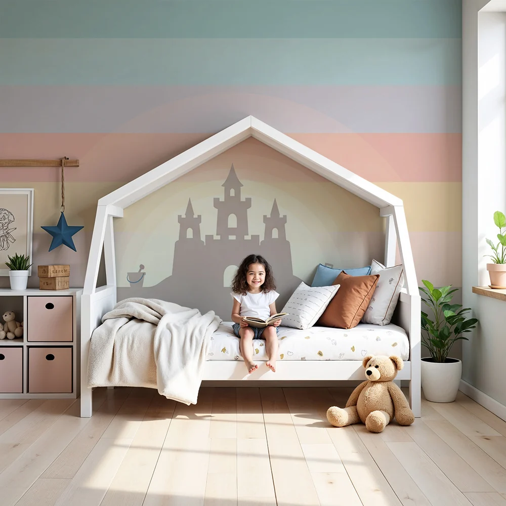 Nursery room wallpaper | Homokvár pasztell égbolt alatt