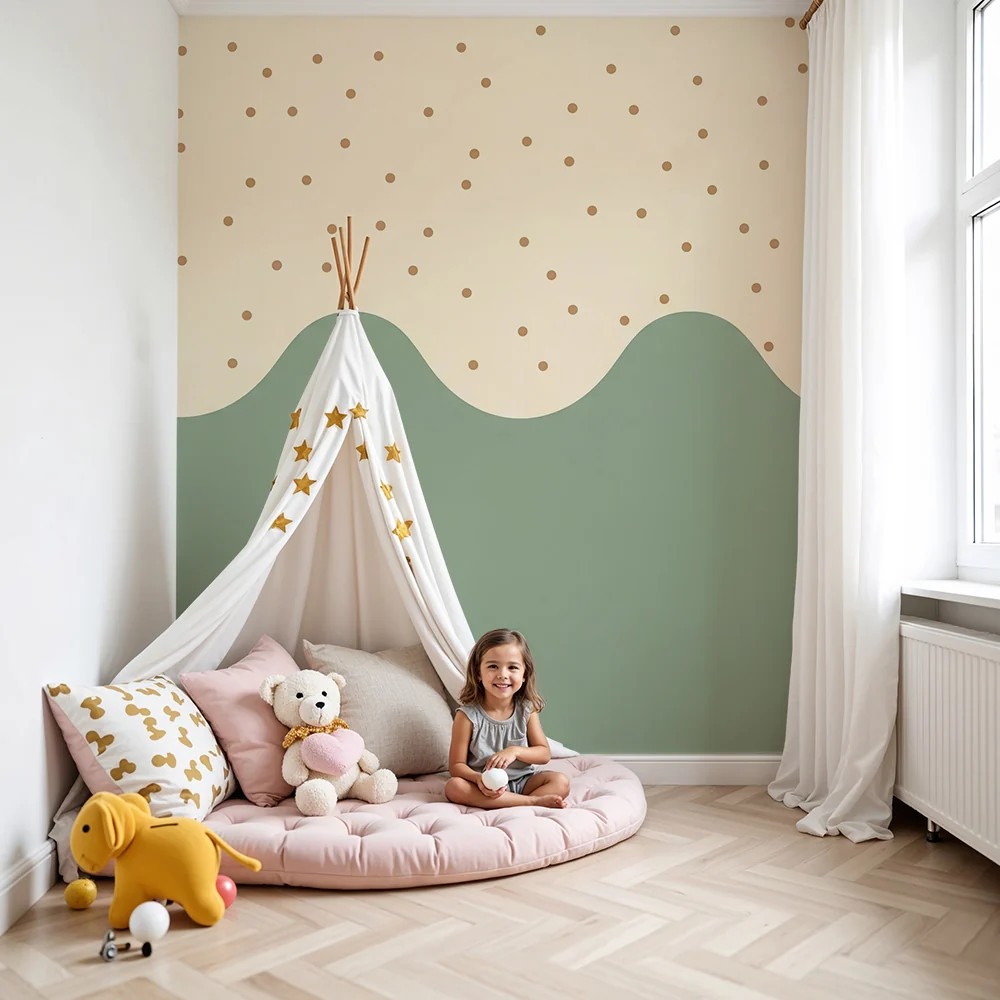 Nursery room wallpaper | Hullámzó minták és puha pöttyök pasztell árnyalatokban
