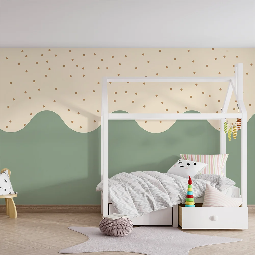 Nursery room wallpaper | Hullámzó minták és puha pöttyök pasztell árnyalatokban