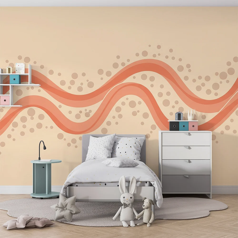 Nursery room wallpaper | Hullámzó rózsaszín és bézs mintákkal, finom pöttyökkel