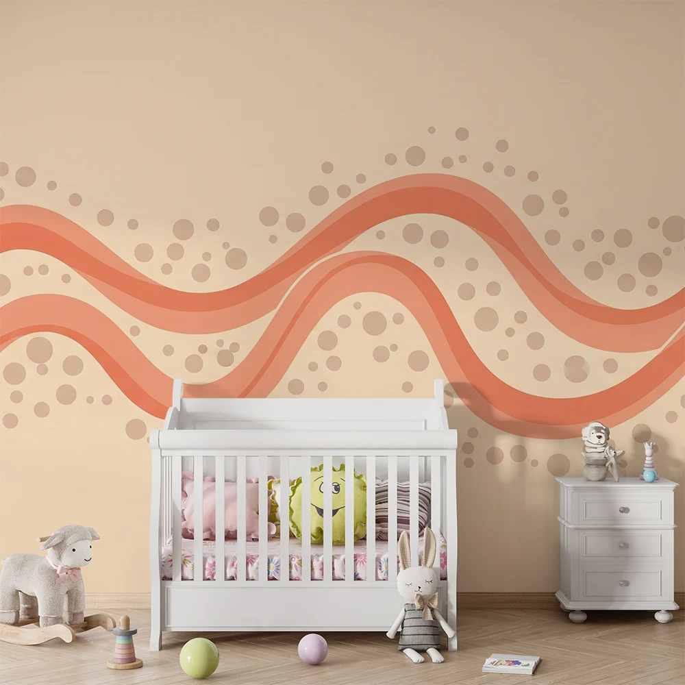 Nursery room wallpaper | Hullámzó rózsaszín és bézs mintákkal, finom pöttyökkel