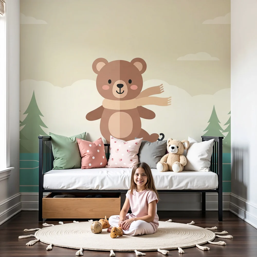 Nursery room wallpaper | Ice-skating bear