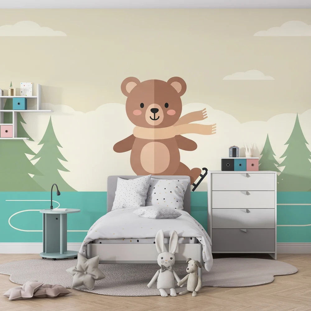 Nursery room wallpaper | Ice-skating bear