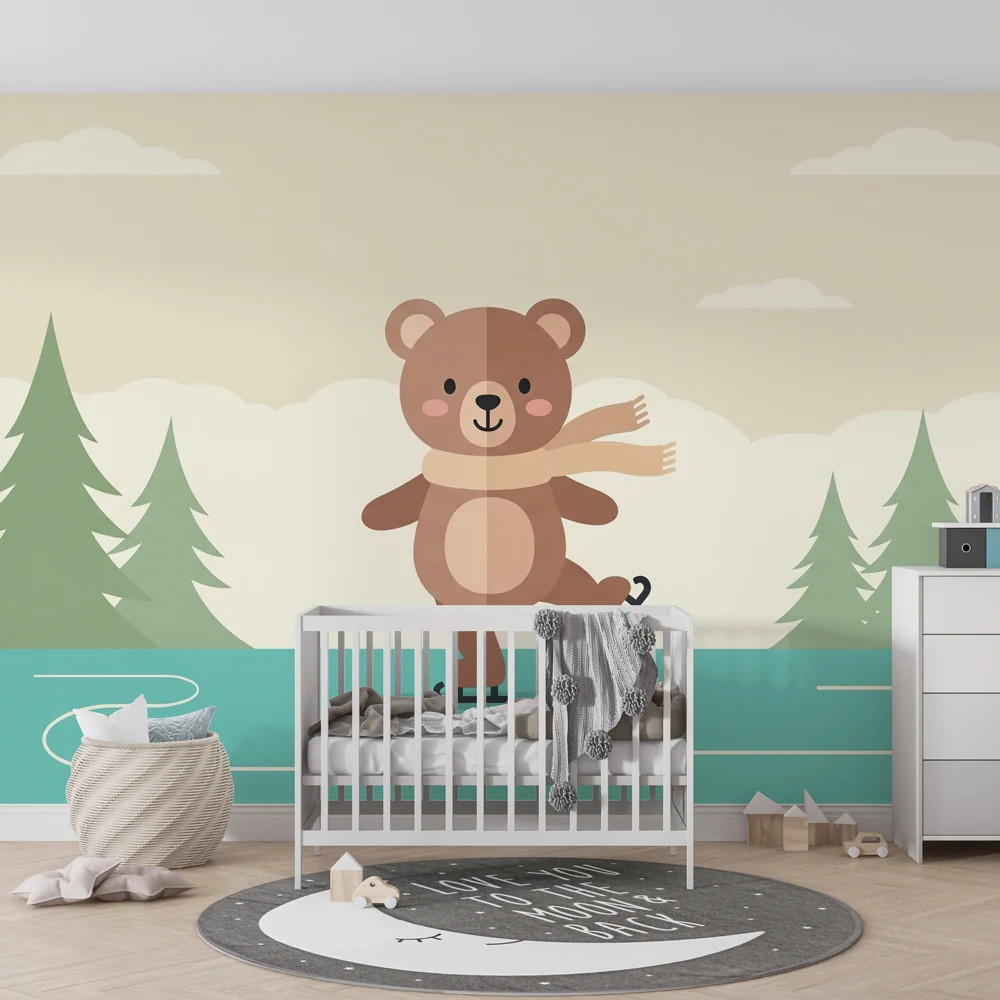 Nursery room wallpaper | Ice-skating bear