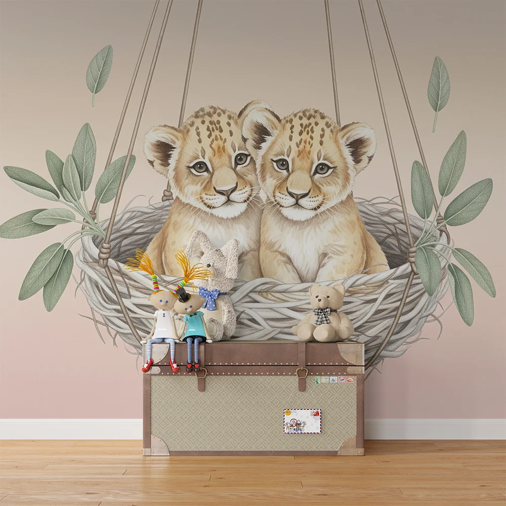 Nursery room wallpaper | Ikrek oroszlánkölykök egy fészekben