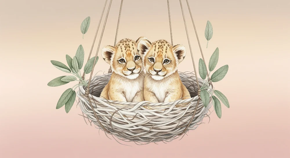 Nursery room wallpaper | Ikrek oroszlánkölykök egy fészekben