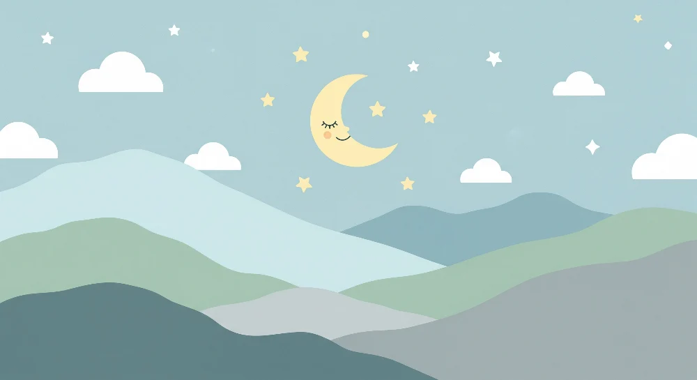 Nursery room wallpaper | Éjszakai égbolt lágy színekkel és hegyekkel