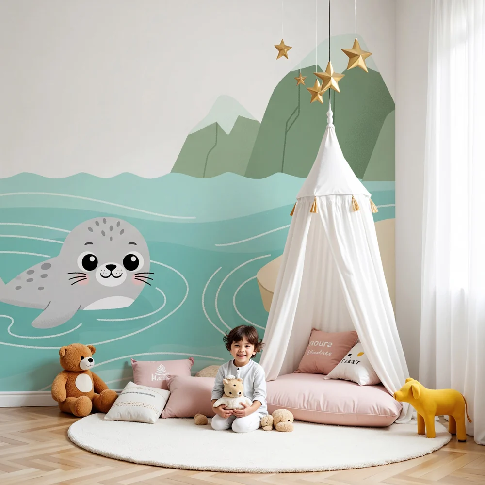 Nursery room wallpaper | Játékos fóka az óceánban