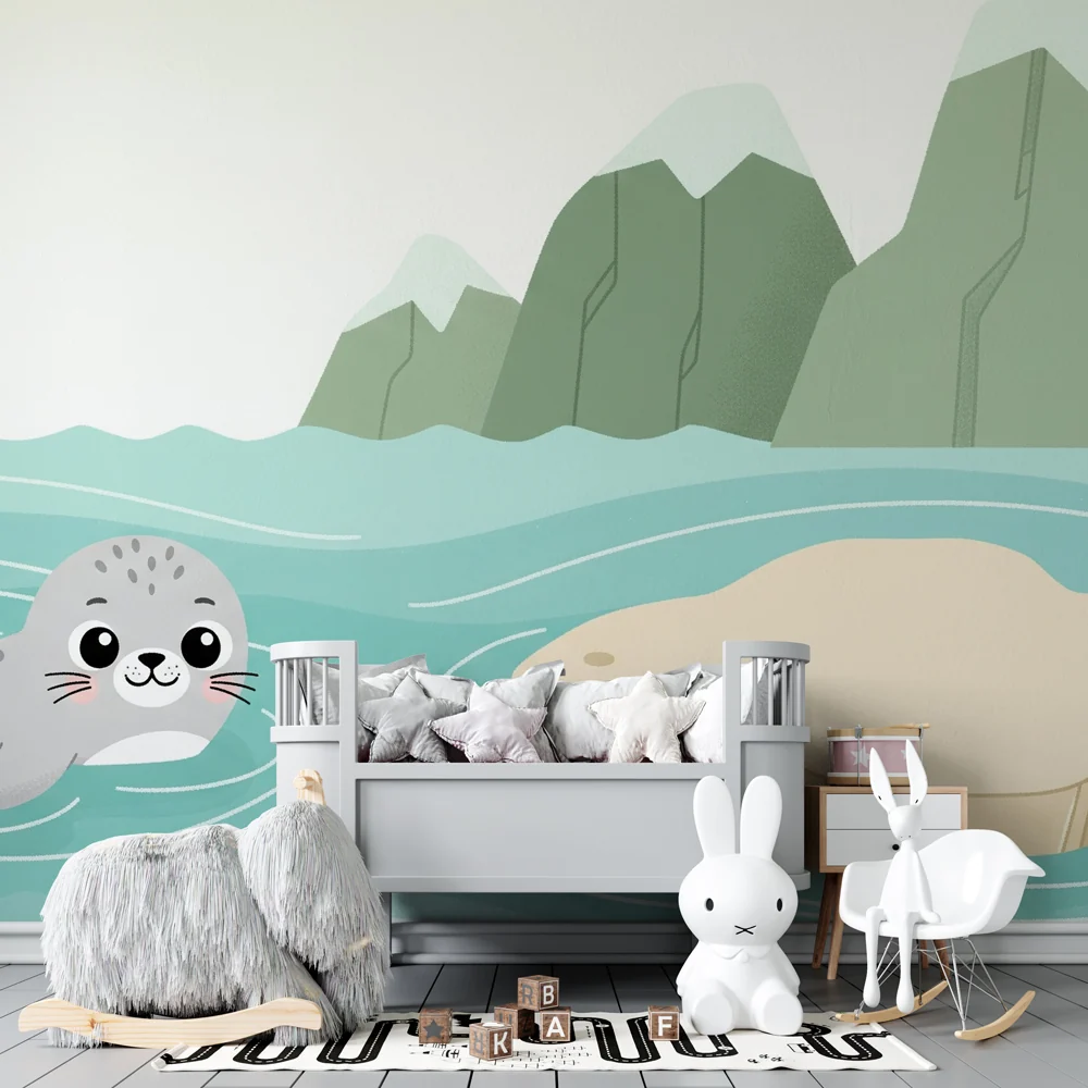 Nursery room wallpaper | Játékos fóka az óceánban