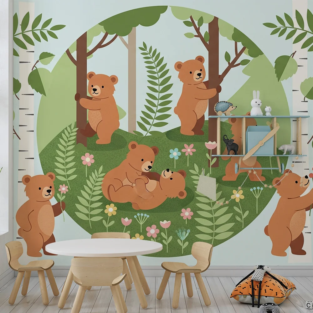Nursery room wallpaper | Játékos medvék egy varázslatos erdőben