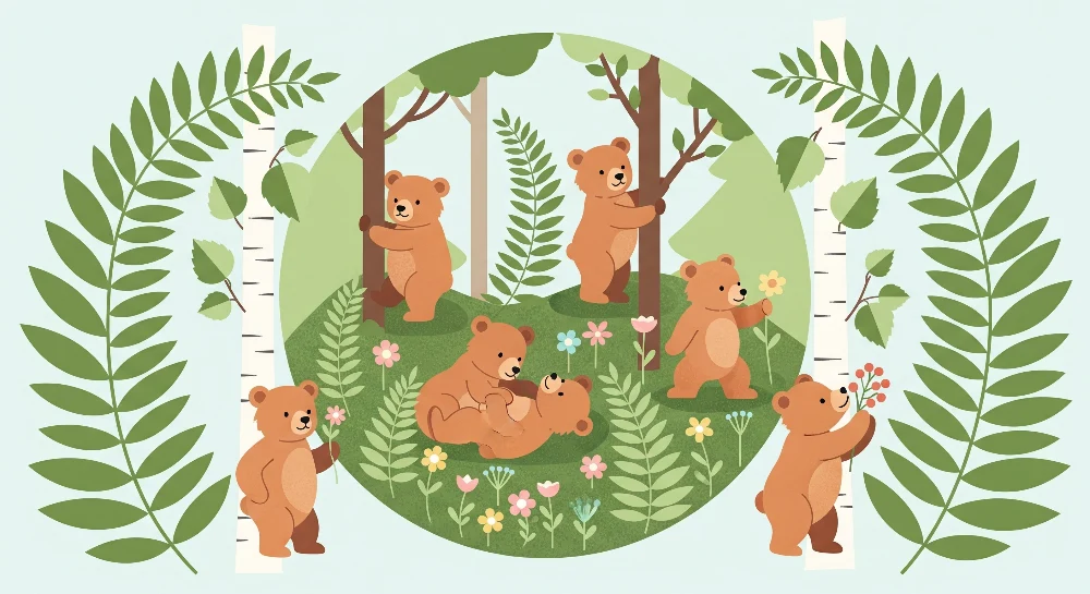 Nursery room wallpaper | Játékos medvék egy varázslatos erdőben